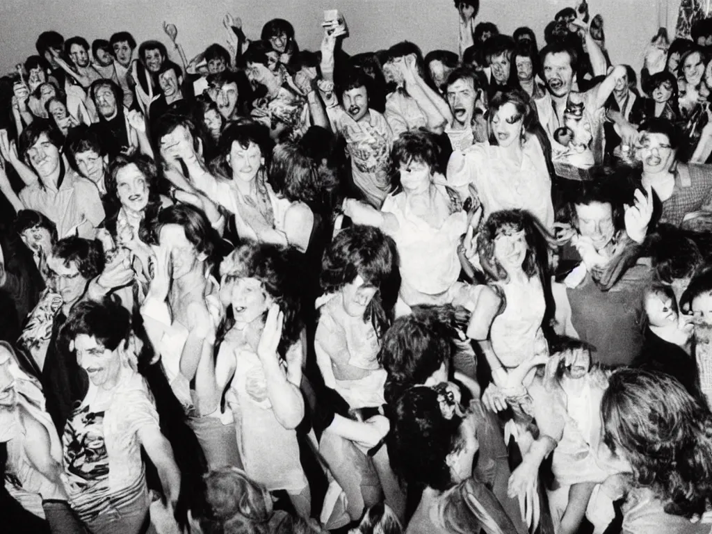 Prompt: 1980s photograph of a party in 80s soviet apartment