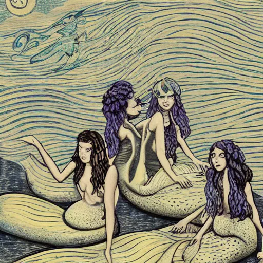 Prompt: mermaids on the moon