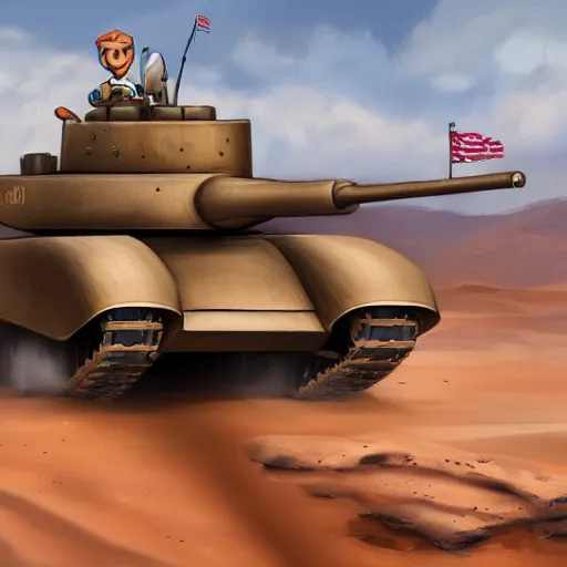 Prompt: An anthropomorphic dog driving a tank in a desert, ultra detailed, digital art, 4K