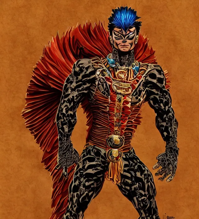 Prompt: full body pose, hd, manga anime portrait of an aztec god superhero, in ishikawa ken frank miller jim lee alex ross style detailed trending award winning on flickr artstation,