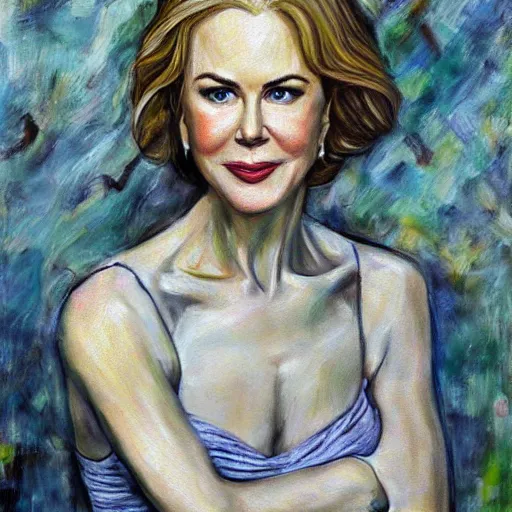 Image similar to of nicole kidman painting in the style of lucien freud