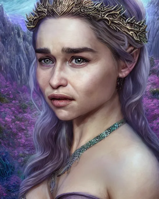 Prompt: emilia clarke as khaleesi mermeid with a piercing gaze wearing an enchanted bikini in an underwater magical forest, highly detailed face, realistic face, beautiful detailed eyes, fantasy art, in the style of artgerm, illustration, epic, fantasy, intricate, hyper detailed, artstation, concept art, smooth, sharp focus, ray tracing, vibrant, photorealistic