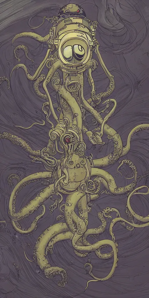 Image similar to eldritch astronaut with tentacle arms, style of james jean and laurie greasley and greg rutkowski, dynamic composition, dramatic lighting, hyper - realistic, ultra detailed, 8 k