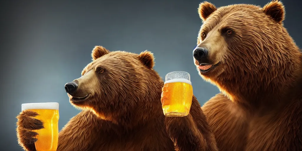 Prompt: a portrait of a bear who drinking beer volumetric lighting, made by Stanley Artgerm Lau, WLOP, Rossdraws, ArtStation, CGSociety, concept art, cgsociety, octane render, trending on artstation, artstationHD, artstationHQ, unreal engine, 4k, 8k,