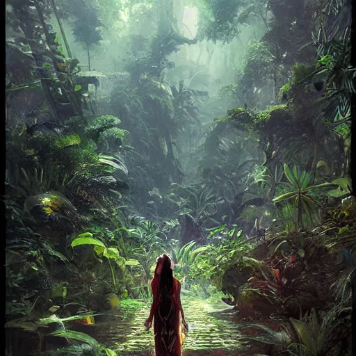 Prompt: jungle by greg rutkowski tripping on ayahuasca