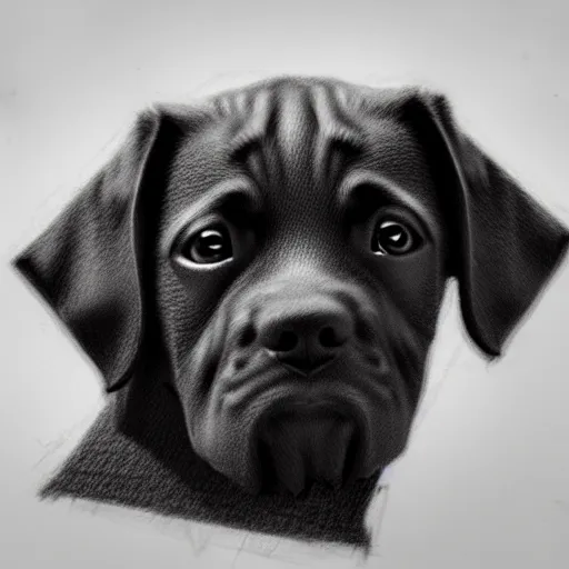 Image similar to sketch of a cut puppy, sharp focus, trending on artstation, cinematic lighting, hyper realism, 8 k, hyper detailed, vivid, ultra detailed, highly detailed