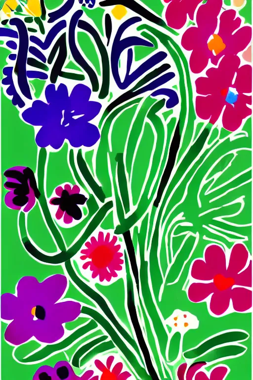 Image similar to henri matisse style bloom flowers, modern, eclectic, digital illustration, by henri matisse