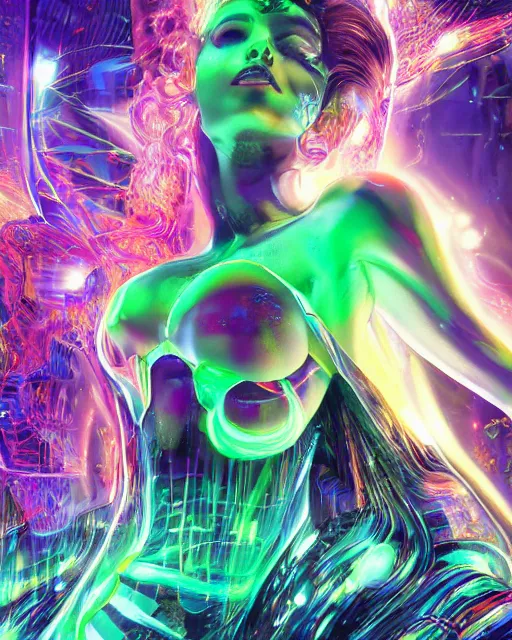 Image similar to a powerful energy psychedelic matrix queen, by alexander fedosav, hyper detailed digital matte painting, concept art, hyperrealism, 1 6 k resolution, cinema 4 d, 8 k resolution, trending on artstation, behance hd, a masterpiece, by stephan martiniere, particles, cel - shaded, power bright neon energy, by david a. hardy,