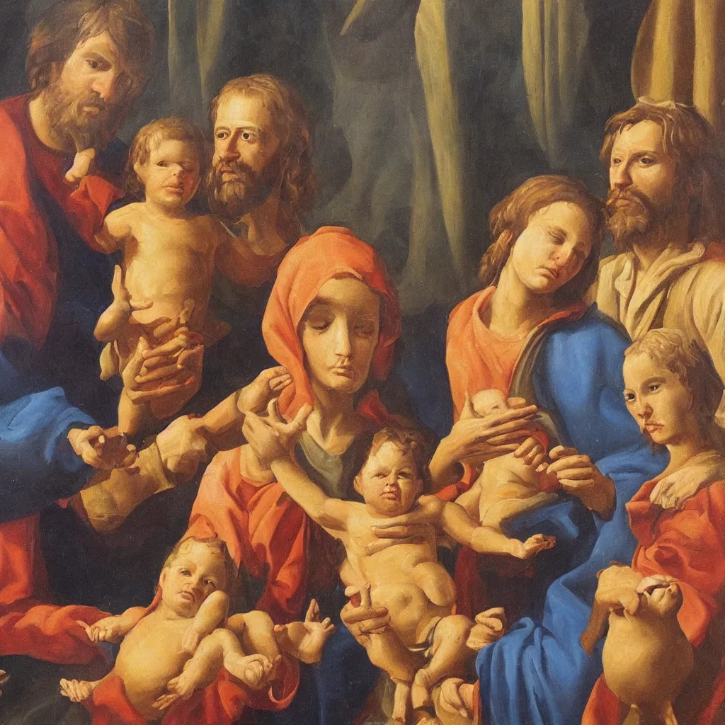 Prompt: a very detailed oil painting of the Holy Family, By Andrea Vaccaro