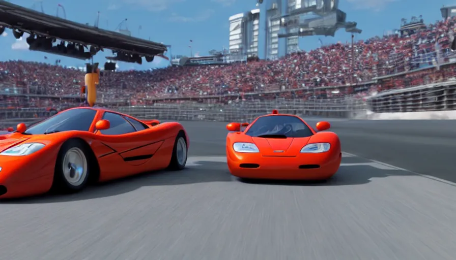 Image similar to mclaren f 1 in pixar cars 2, still shot