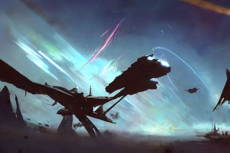 Image similar to a pterodactyl mecha, fighter-jet sized, smooth, john berkey white plastic panels, heavily armed by Craig Mullins and Scott Robertson nebula like clouds in space background near a ringed gas giant, distant explosions and spaghetti-like missile rocket exhaust trails by Dylan Cole and federico pelat cinematic lighting, hyper detailed hyper detailed, 8k, ultra realistic, cinematic lighting, ultra wide 35mm lens