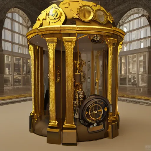 Image similar to baroque time machine by hg wells +gi, global illumination, physically based rendering, photoreal, small details, intricate