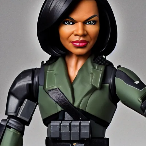 Image similar to Condoleezza Rice as a G.I. Joe action figure, studio photograph, XF IQ4, 150MP, 50mm, F1.4, ISO 200, 1/160s, natural light, Adobe Photoshop, Adobe Lightroom, photolab, Affinity Photo, PhotoDirector 365