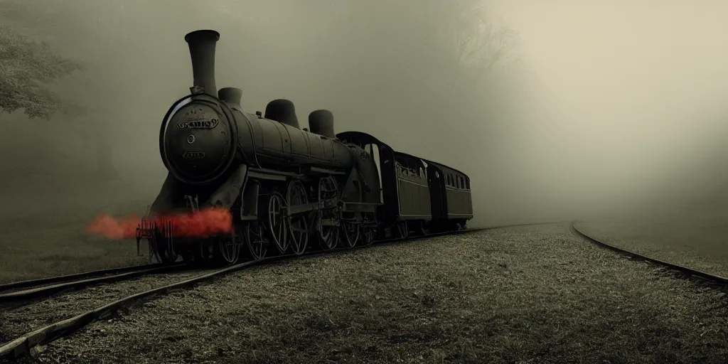 Image similar to an old steam train, steam, bridge by Aron Wiesenfeld and beksincki, cinematic, detailed illustration, nature, fog, dark colors, suspense, intricate, 8k