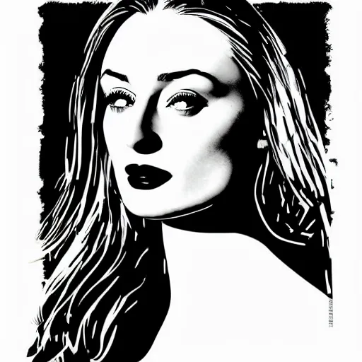 Prompt: screenprint vector art portrait of sophie turner by andy warhol