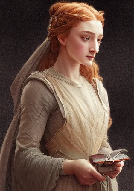 Prompt: little girl sansa stark, intricate, elegant, highly detailed, digital painting, artstation, concept art, smooth, sharp focus, illustration, art by artgerm and greg rutkowski and alphonse mucha and william - adolphe bouguereau