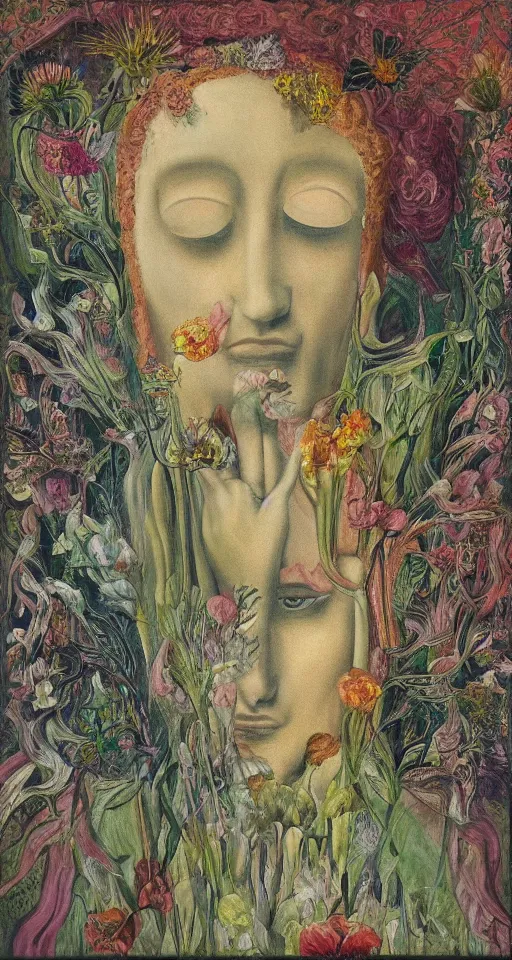 Image similar to floral portrait by wojciech siudmak and ernst fuchs, oil on canvas