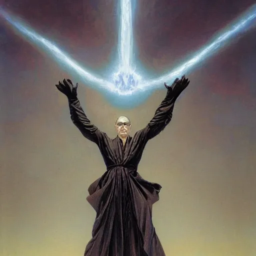 Image similar to a powerful psychic man emitting psychic powers, by wayne barlowe,