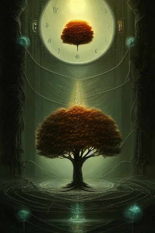 Image similar to tree of life, future, time travel, illustration, high quality, details, intricate, atmosphere, highly detailed, cinematic, digital painting, deviantart, cinematic, concept art