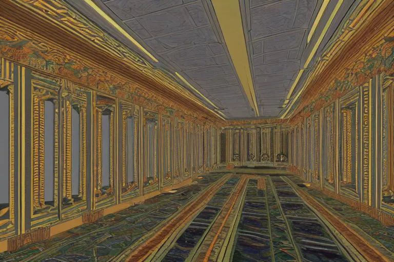 Image similar to hall of mirrors, art deco, ps 1 graphics