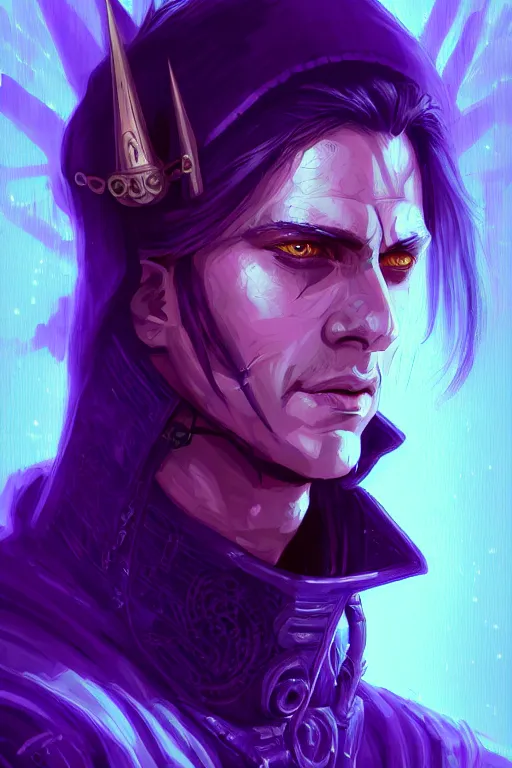 Image similar to a portrait of the cyberpunk medieval - styled king, purple eyes, high - contrast, intricate, elegant, highly detailed, digital painting, artstation, concept art, smooth, sharp focus, illustration