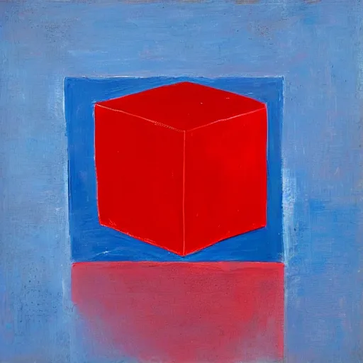 Image similar to a Red Cube under a blue Sphere