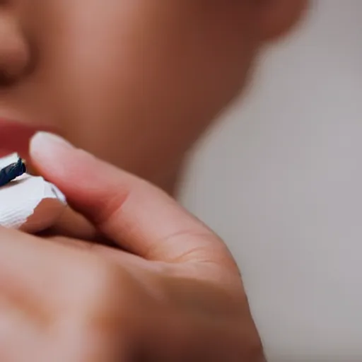 Prompt: Close-up of one elegant hand holding cigarette, realistic photo