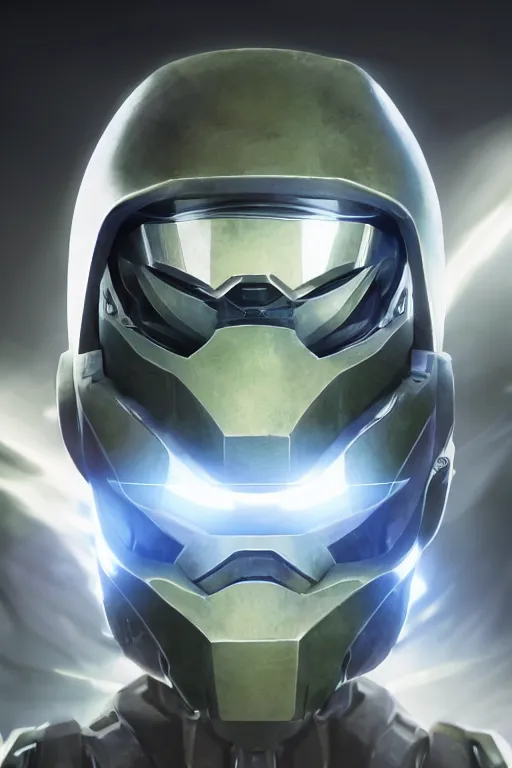 Image similar to robot ninja mask helmet halo master chief radiating a glowing aura global illumination ray tracing hdr fanart arstation by ian pesty and katarzyna da „ bek - chmiel