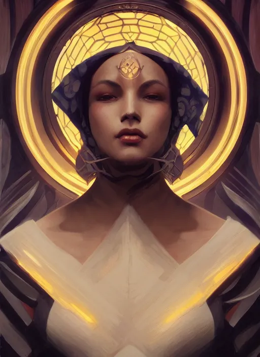 Image similar to symmetry!! kitana, machine parts embedded into face, intricate, elegant, highly detailed, digital painting, artstation, concept art, smooth, sharp focus, illustration, art by artgerm and greg rutkowski and alphonse mucha, 8 k