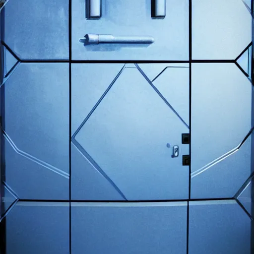 Image similar to a blue hexagonal door from the movie tron : legacy