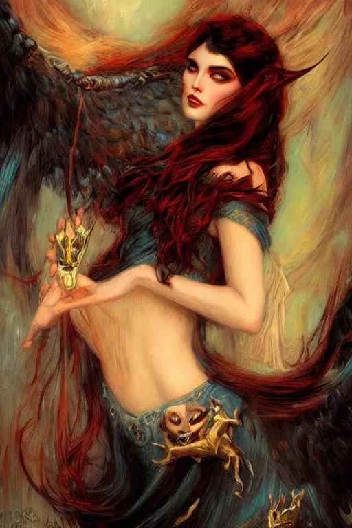 Image similar to Devil by Gaston Bussière in the style of Tom Bagshaw, art nouveau