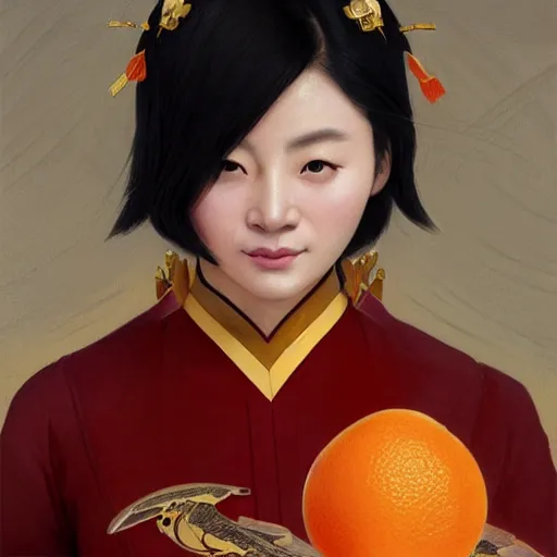 Prompt: portrait of a chinese woman in starfleet uniform, tiger, oranges, intricate, elegant, highly detailed, digital painting, artstation, concept art, smooth, sharp focus, illustration, art by artgerm and greg rutkowski and alphonse mucha and william - adolphe bouguereau