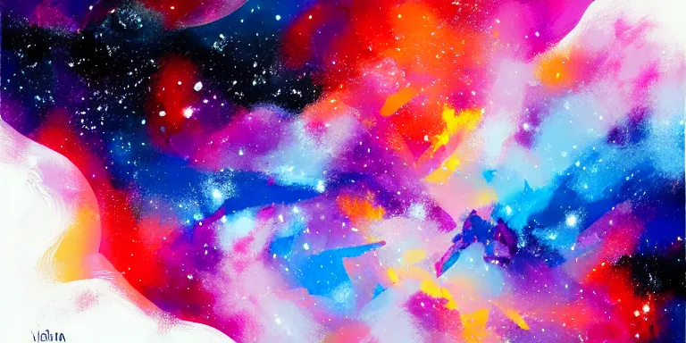 Image similar to a beautiful dramatic abstract acrylic high contrast painting with geometric paint splotches on a white background of geometric shaped nebula by viktoria lapteva trending on artstation