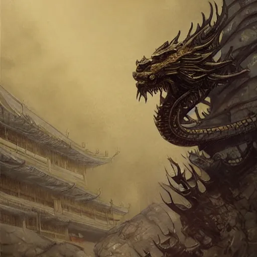 Prompt: brutalist golden chinese dragon, digital art, by seb mckinnon and artgerm and greg rutkowski, featured on artstation