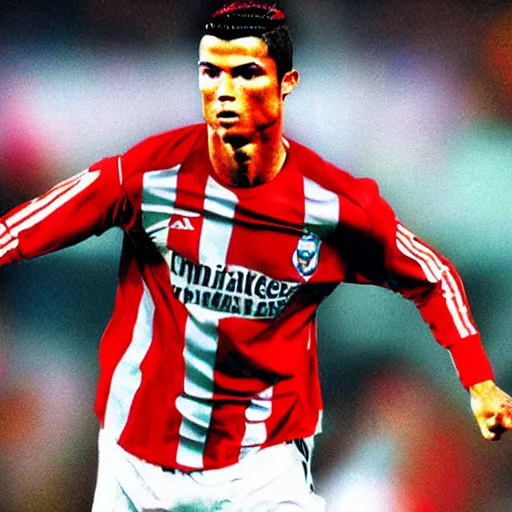 Image similar to a photo of cristiano ronaldo at 1 9 9 0 s, realistic 4 k,