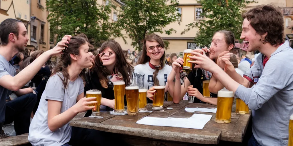 Image similar to students drinking beer in Bamberg, photograph