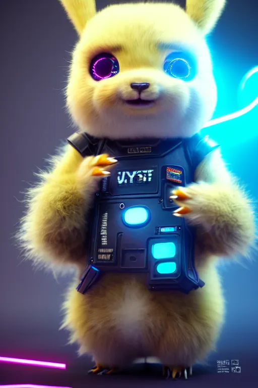 Prompt: high quality 3 d render post - cyberpunk very cute fluffy! wombat cyborg, mechanical paw, highly detailed, unreal engine cinematic smooth, in the style of detective pikachu, hannah yata charlie immer, neon blue light, low angle, uhd 8 k, sharp focus