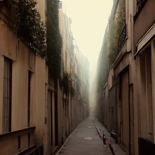 Prompt: a smoky alley in Paris beautiful suspenseful mysterious aesthetic