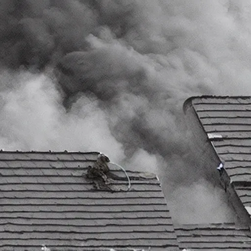 Image similar to photo of 40 year old tall skinny man with curly brown hair destroying a roof