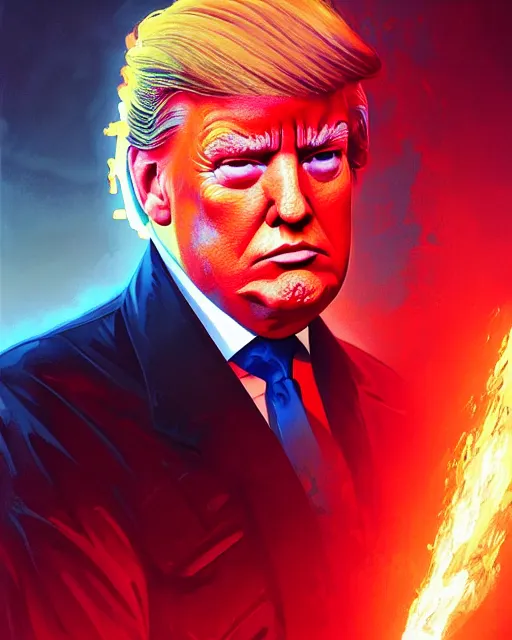 Prompt: highly detailed vfx portrait of donald trump as terminator, stephen bliss, unreal engine, greg rutkowski, loish, rhads, beeple, makoto shinkai and lois van baarle, ilya kuvshinov, rossdraws, tom bagshaw, alphonse mucha, global illumination, detailed and intricate environment