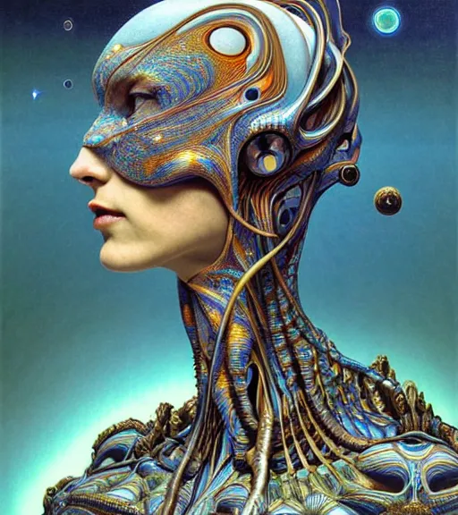 Prompt: futuristic minimalist 3 d model of hyper - detailed beautiful dmtpunk queen of andromeda galaxy in full regal attire. face portrait. art nouveau!!!, symbolist, visionary, baroque, giant fractal details. horizontal symmetry by zdzisław beksinski, iris van herpen, raymond swanland and alphonse mucha. hyper - real, beautiful