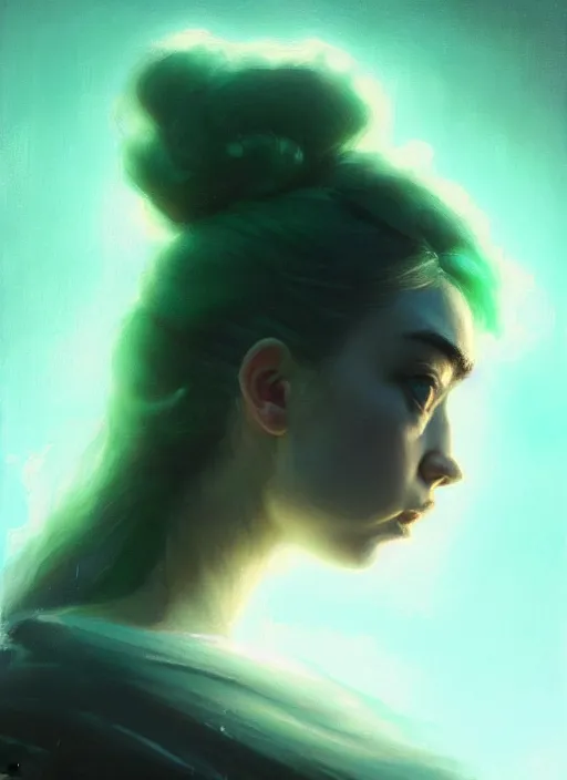 Prompt: side portrait, imogen poots, deathknight, soft, smooth, luminescent, haunting, pale green backlit glow, evil inky swirly ripples, sickly colors, anime, realistic shaded lighting poster by greg rutkowski, magali villeneuve, artgerm, jeremy lipkin, michael garmash and, rey