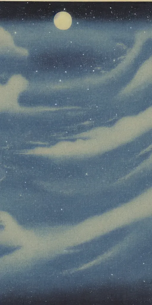 Image similar to painting of the night sky by kitano tsunetomi, 1 9 3 9