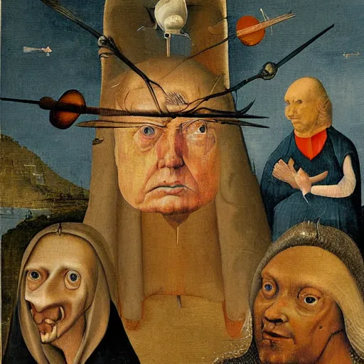 Image similar to a painting of donald trump, in the style of hieronymus bosch.