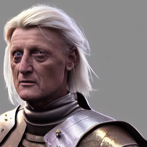 Prompt: rutger hauer as a fantasy rogue dressed as a knight, wide shot, porcelain skin, pink twintail hair and cyan eyes, ultra detailed, digital art, unreal engine 5, octane render, 2 d anime, 8 k