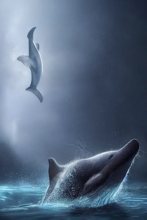 Image similar to a fuzzy dolphin tiger, pixar, dramatic lighting, cinematic, establishing shot, extremely high detail, foto realistic, cinematic lighting, post processed, concept art, high details, cinematic, 8k resolution, beautiful detailed, photorealistic, digital painting, artstation, concept art, smooth, sharp focus, artstation trending, octane render, unreal engine