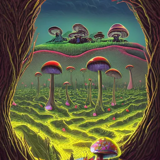 Image similar to A centered waist up portrait of a scary psychedelic godlike anthropomorphic frog smoking tobacco , magic mushroom village in background . award winning. superb resolution. in the art style of junji Ito and greg rutkowski . Detailed Mushroom city in background. Hyper realistic anime. Perfect art. Dalle2