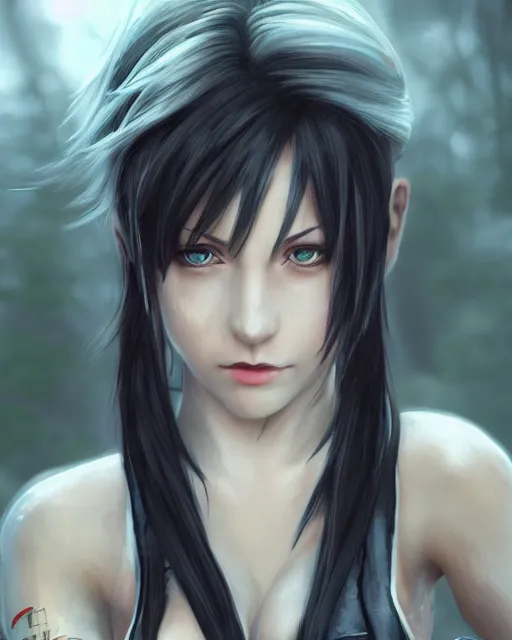 Prompt: tifa lockhart with white hair, beautiful face, very shy, elegant clothes, introverted, garden, utopian city, solarpunk, perfect, attractive, illuminated, ultra realistic, atmosphere, cinematic, artstation, highly detailed, art by dmitry prozorov