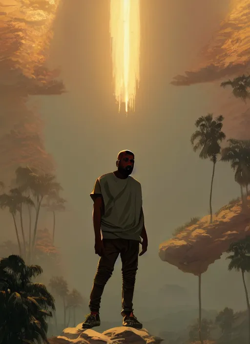 Image similar to highly detailed portrait kanye west standing pose in gta v stephen bliss unreal engine fantasy art by greg rutkowski loish rhads ferdinand knab makoto shinkai lois van baarle ilya kuvshinov rossdraws tom bagshaw global illumination radiant light detailed intricate environment