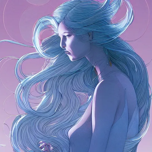 Prompt: princess of light, style of moebius, james jean, long glowing ethereal hair, cinematic, highly detailed, award winning